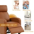 thumbnail image 7 of CL.HPAHKL Bedroom Recliner Chair, Adjustable Modern Reclining Chair with Thick Seat Cushion and Lumbar Support Home Theater Recliner Single Sofa Chairs PU Leather for Living Room Small Spaces, Tan, 7 of 7