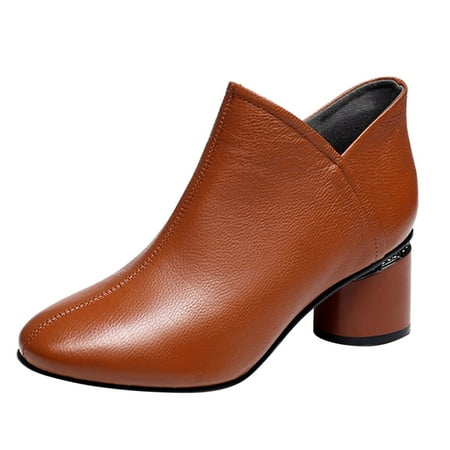 

TAIAOJING Boots For Women Fashion Solid Color Autumn Square Heels Zipper Short Booties Round Toe Winter Warm Shoes