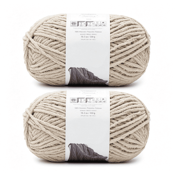 PALINO Acrylic Yarn - 2 Pack of 300G/10.5Oz #6 Chunky Chenille Heavy Weight Yarn for Knitting and Crocheting,Amigurumi,Thick Blankets (Almond,220 Yards 2-Pack)