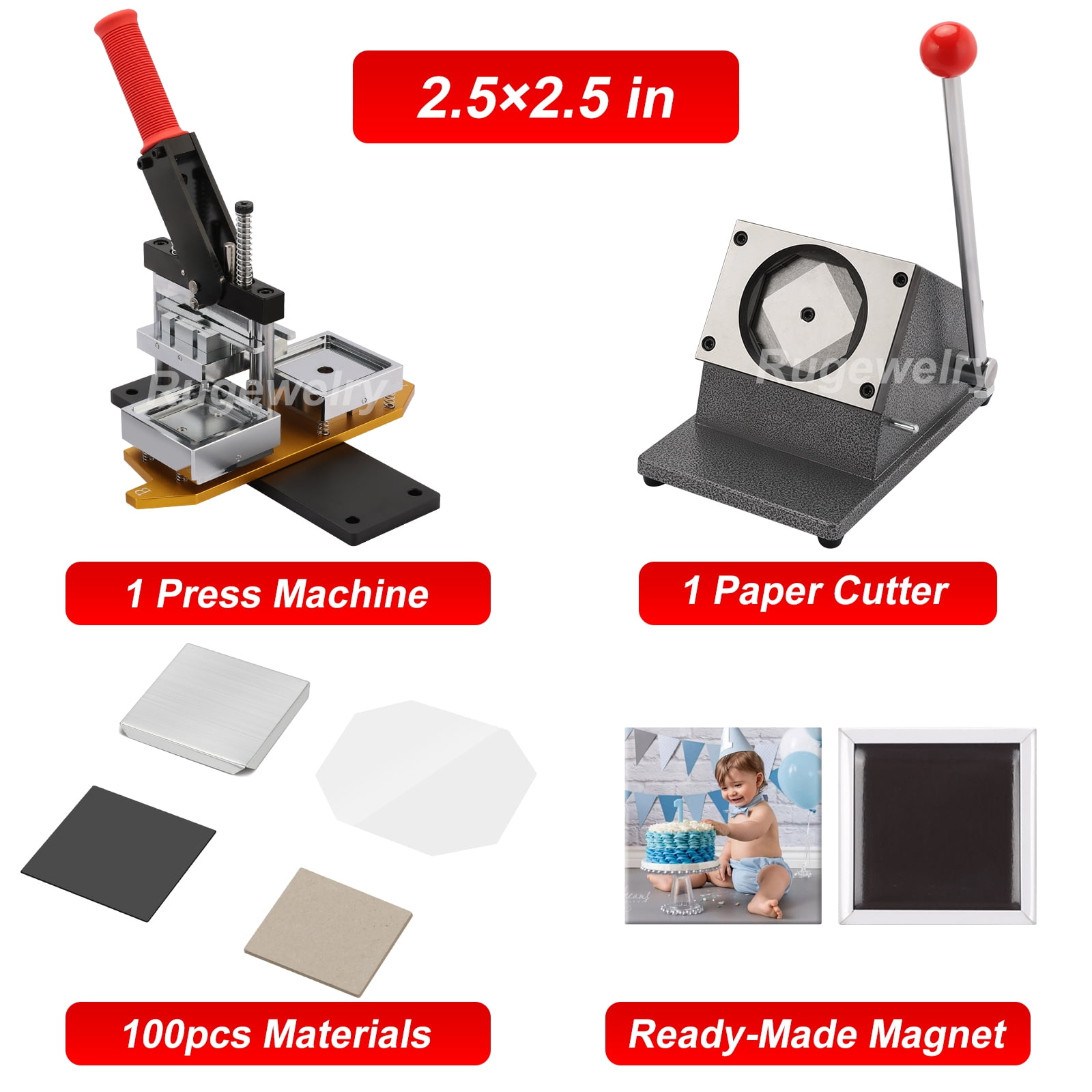2.5×2.5in Magnet Maker Machine Kit, DIY Photo Fridge Magnet Making Machine, Press Machine+Paper Cutter+100 Sets Supplies