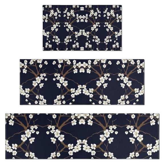 Pioneer Flower Floral Print Pattern Kitchen Rugs Sets Of 3,Kitchen Runner Rugs Non Skid Washable,Decorative Kitchen Floor Mats for Kitchen,Sink,Laundry,17X30 Inch 17X47 Inch 17X59 Inch