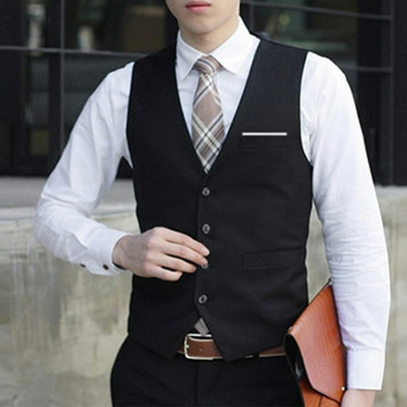 Fule Men's Formal Business Casual Dress Vest Suit Slim Fit Tuxedo Waistcoat Coat