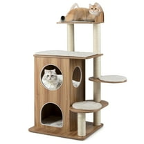 Resenkos 48-Inch Wooden Cat Tree with Two-Story Condo and Washable Cushions, Natural