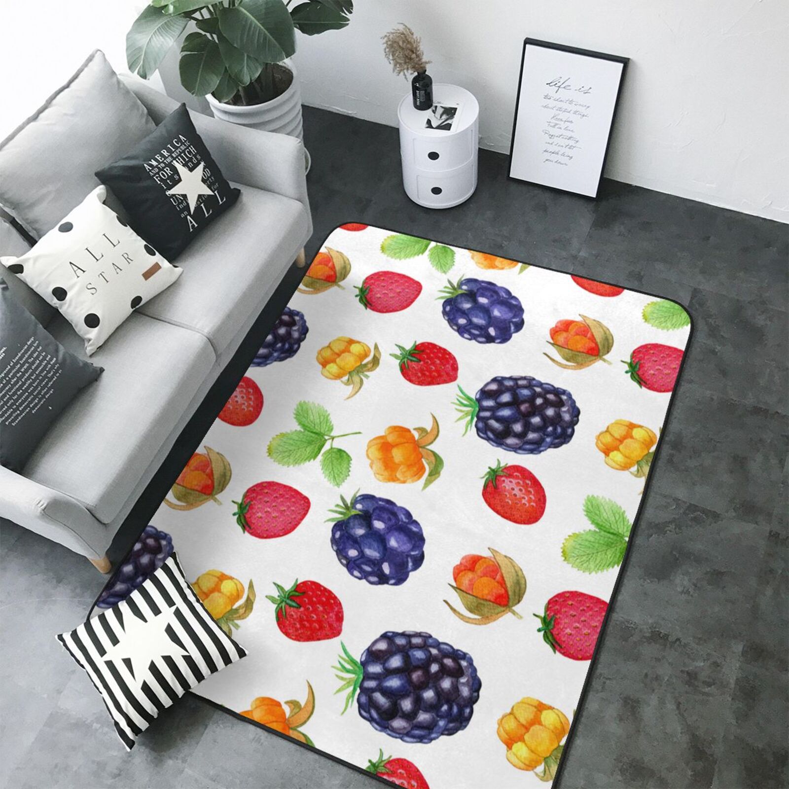 Strawberry fruit Area Rugs for Living Room Bedroom, 5x7 Soft Throw Washable Rug Non-Slip Carpet, Indoor Floor Rug Bedroom Decor Aesthetic