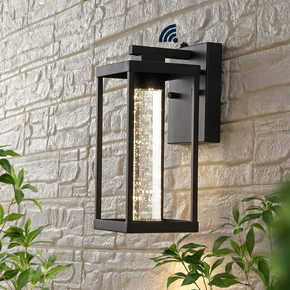 JONATHAN Y Juno 4.75" 1-Light Industrial Vintage Iron/Seeded Glass with Dusk-to-Dawn Sensor Integrated LED Outdoor Sconce, Black