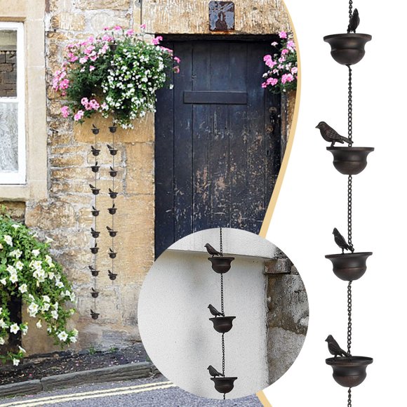 Hbdhejl Mobile Birds On Cups Rain Chain For Outside Rain Chains For Gutters Downspouts Dark Bronze