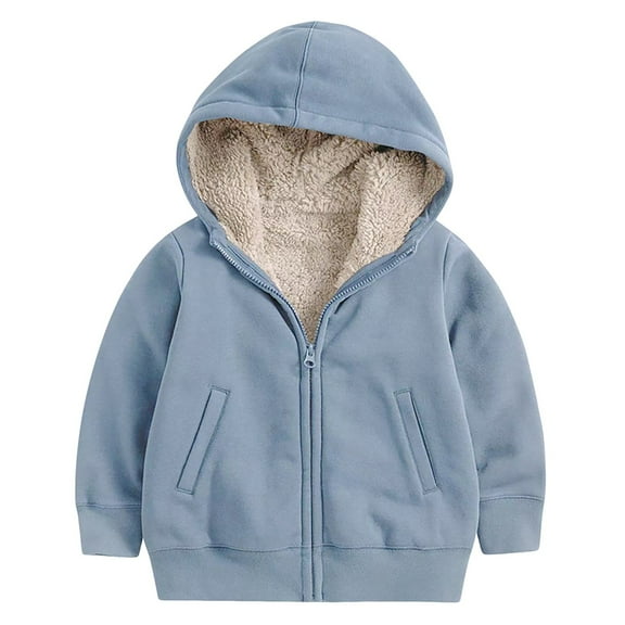 YunPes Kids Girls Fleece Hooded Jacket Cardigan Winter Warm Zipper Plain Coat Cute Soft Furry Fuzzy Fall Outwear with Pockets