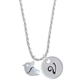 thumbnail image 1 of Delight Jewelry Silvertone Little Bird Initial - F - Silvertone Script Initial Disc - V - Charm Necklace, 20"+3", 1 of 4
