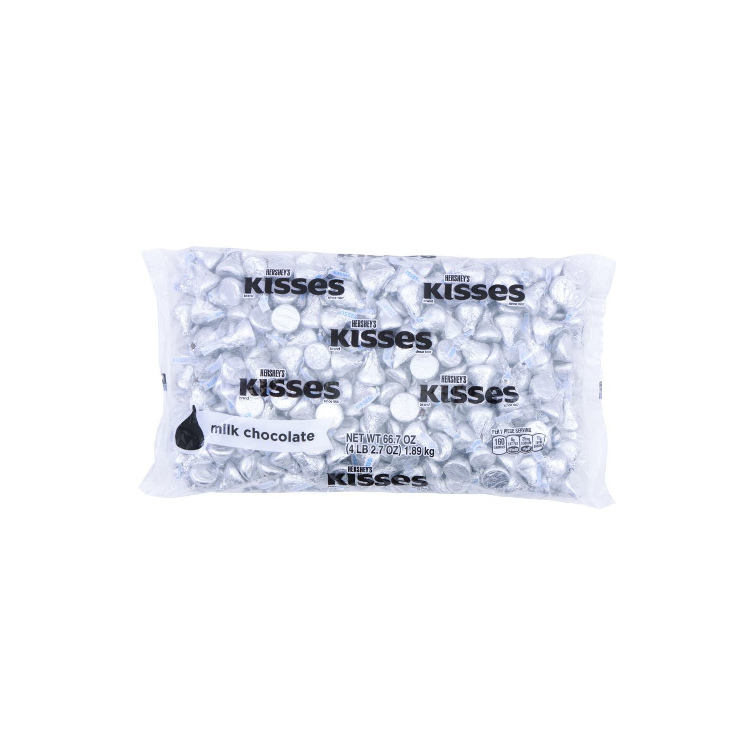 HERSHEY'S, KISSES Silver Foils Milk Chocolate Candy, Bulk, 66.7 oz, Bulk Bag (400 Pieces)