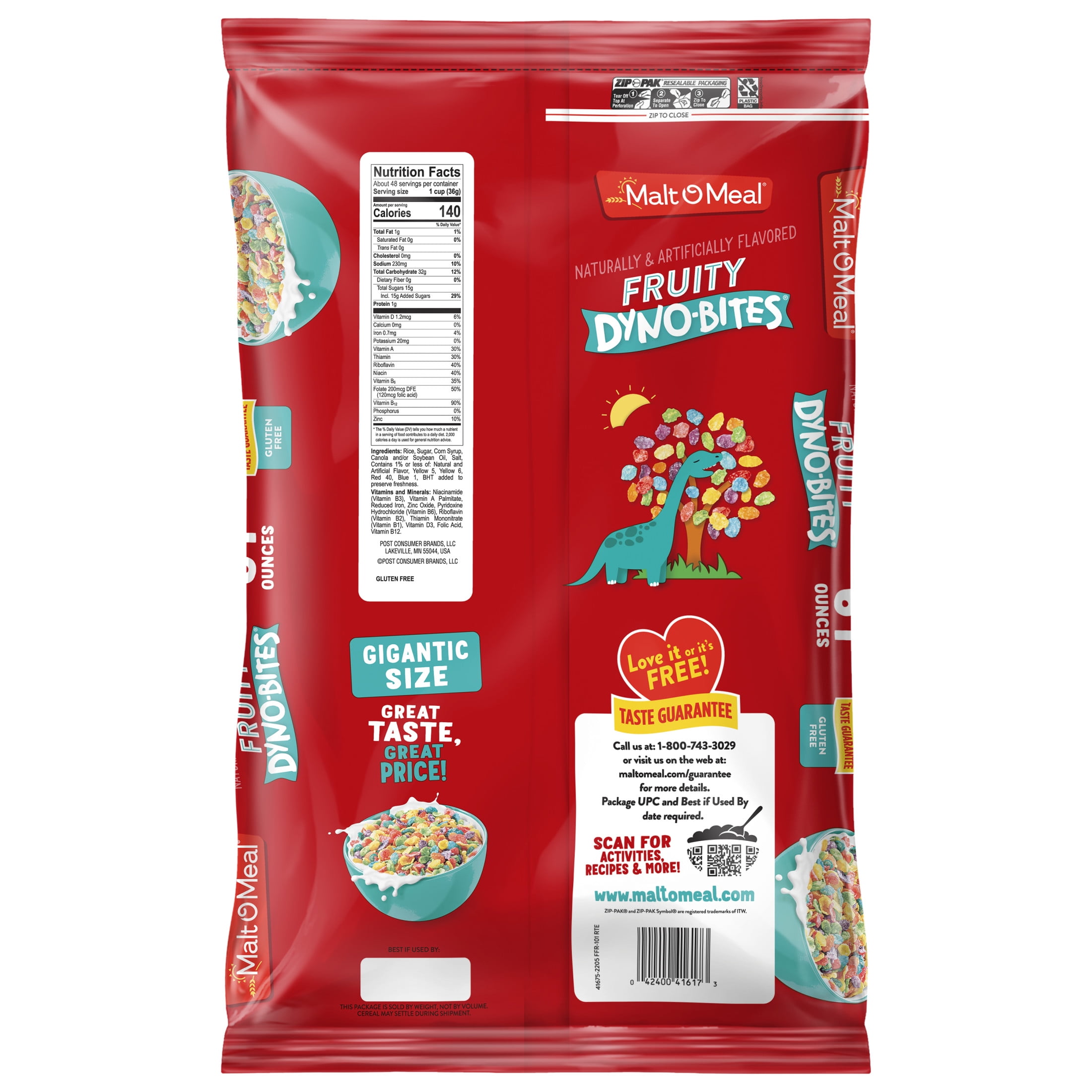 Malt-O-Meal Fruity Dyno Bites Cereal, Gluten Free Breakfast Cereal, Crunchy 61 oz (Pack 2)