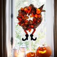 thumbnail image 5 of Coronas de Halloween, decoraciones de Halloween Sombrero de bruja y guirnalda de piernas, iluminadas con 30 luces LED naranjas, decoración de la pared de la puerta delantera, decoración de la fiesta JAMW Sencillez, 5 of 5