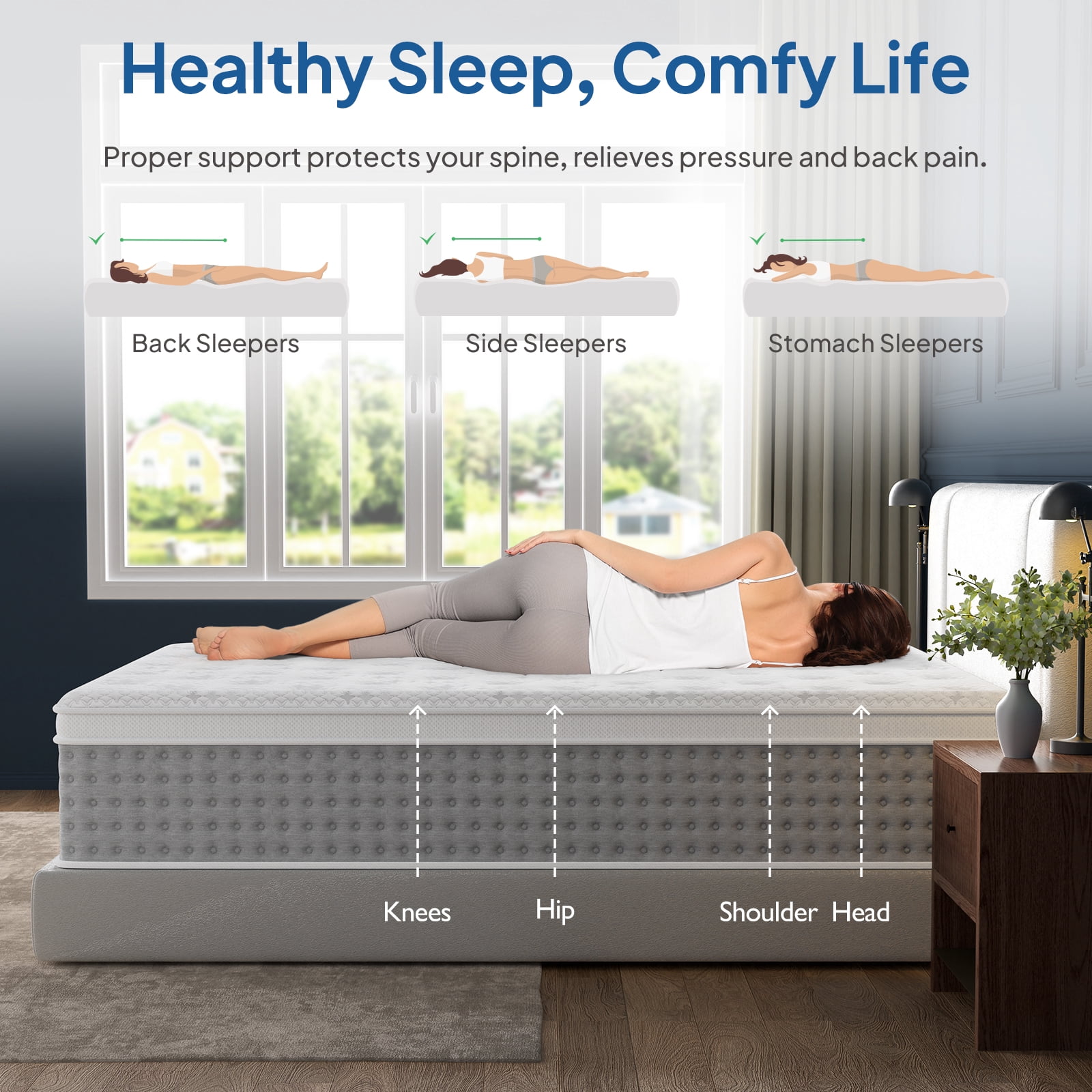 Bedstory Veluna 14 inch Firm Queen Size Hybrid Mattress in a Box, Pain Relief, CertiPUR-US, 365 Night Trial