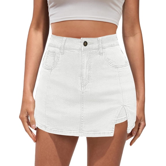 BUIGTTKLOP Jean Skorts for Woman Trendy High Waisted Side Slit Stretchy Denim Skirt with Shorts Casual Summer Skorts Skirts