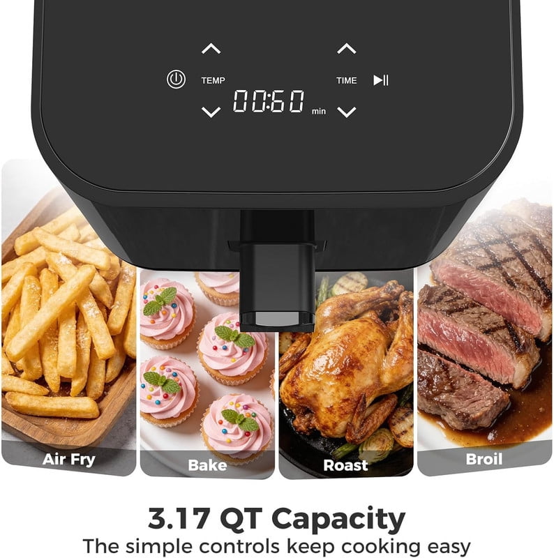 Simenmax 3QT Air Fryer – Compact Digital Personal Air Fryer with 400°F Max Temp, Overheat Protection & Auto Shut-Off, Black