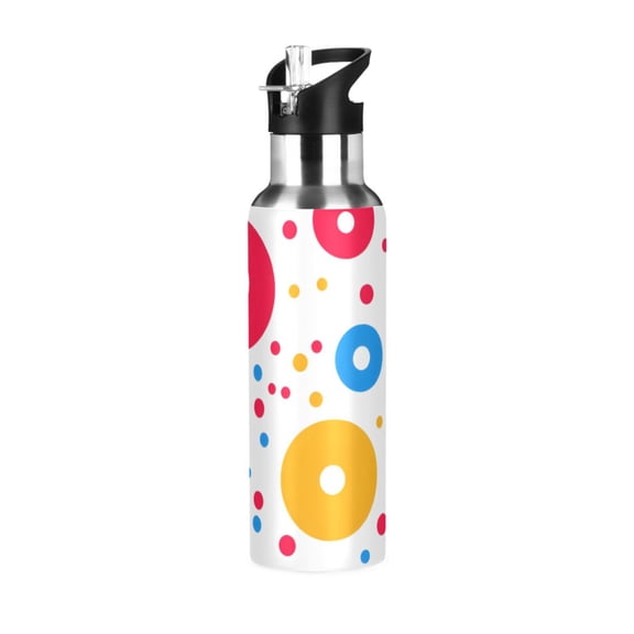 ALAZA Circle Polka Dots Water Bottle Insulated Flask Stainless Steel Straw Lid 20 oz
