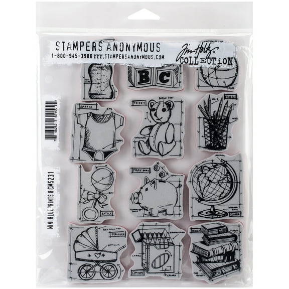 Stampers Anonymous 343792 Tim Holtz Cling Rubber Stamp Set - Mini Blueprints No. 8