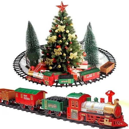 Pusiti Classic Christmas Train Set With Lights And Sounds Railway Tracks Sets Battery Operated Locomotive Engine And 115 Ft Tracks Playset For Under The Tree Electronic Toys Gift For Kids