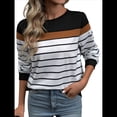 thumbnail image 3 of Camisa de Rayas de Larga para Mujer, Camiseta con Bloques de Color, Cuello Redondo, Blusa Informal con Corazón Negro Negro L, 3 of 9