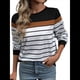 thumbnail image 3 of Camisa de Rayas de Larga para Mujer, Camiseta con Bloques de Color, Cuello Redondo, Blusa Informal con Corazón Negro Negro XL, 3 of 9