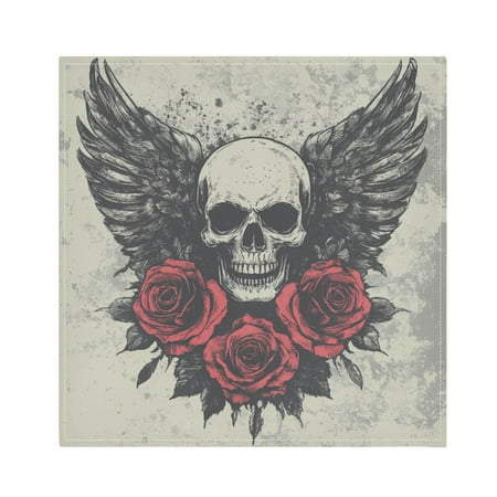 

WOBOGO Skull Wings Rose Grunge Style Cloth Napkins 6 Pieces Soft Elegant Touch Durable Absorbent Quick Drying for Elegant Dining