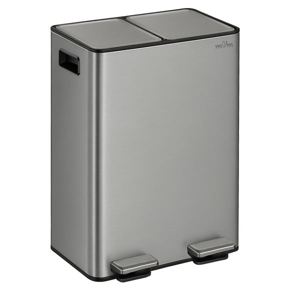mVm 16 Gal Dual Trash Can, 2 Compartment Trash Can with Steel Lid, Modern Kitchen Office Garbage Can(Gray)