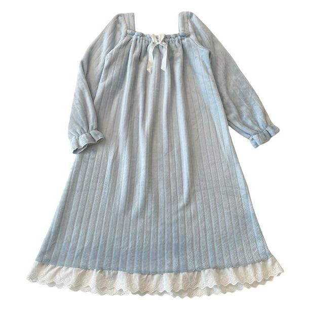 Camisón grueso de franela lisa para mujer: ropa de estar por casa que se pone por la cabeza, pijama suave y cálido para otoño/invierno