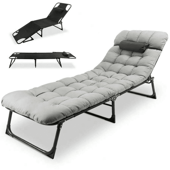 Foldable Camping Cots For Adults, Adjustable 3-Position Adults Reclining Folding Chaise, Outdoor Portable Folding Lounge Chair Sleeping Cots Bed With Pillow Mattress For Camping, Pool