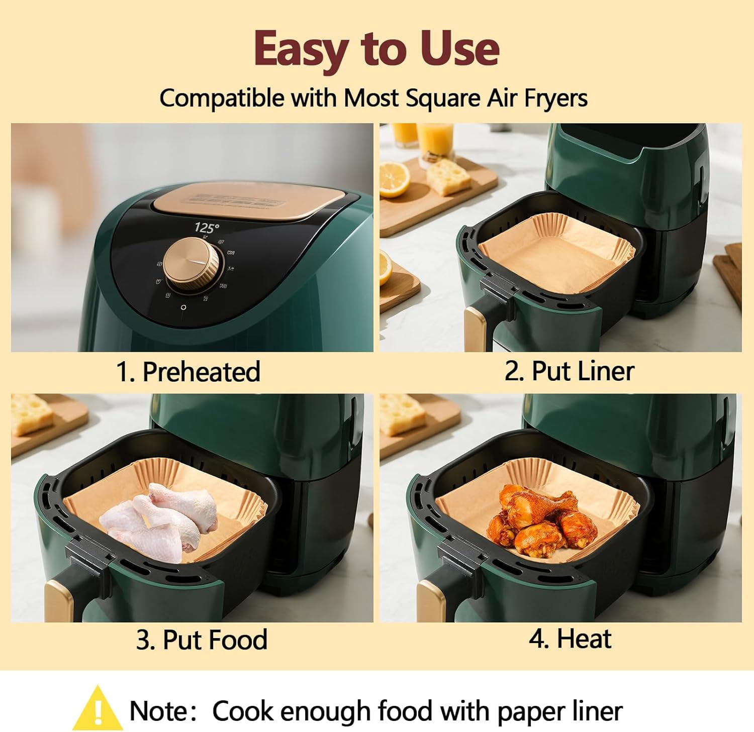 200 PCS 10 Inch Square Disposable Thickened  Air Fryer Parchment Liners, Unbleached, Heat Resistant & Non-Stick, Suitable for Air Fryer, Oven, Microwave, Baking and Roasting - 9 Inch Bottom