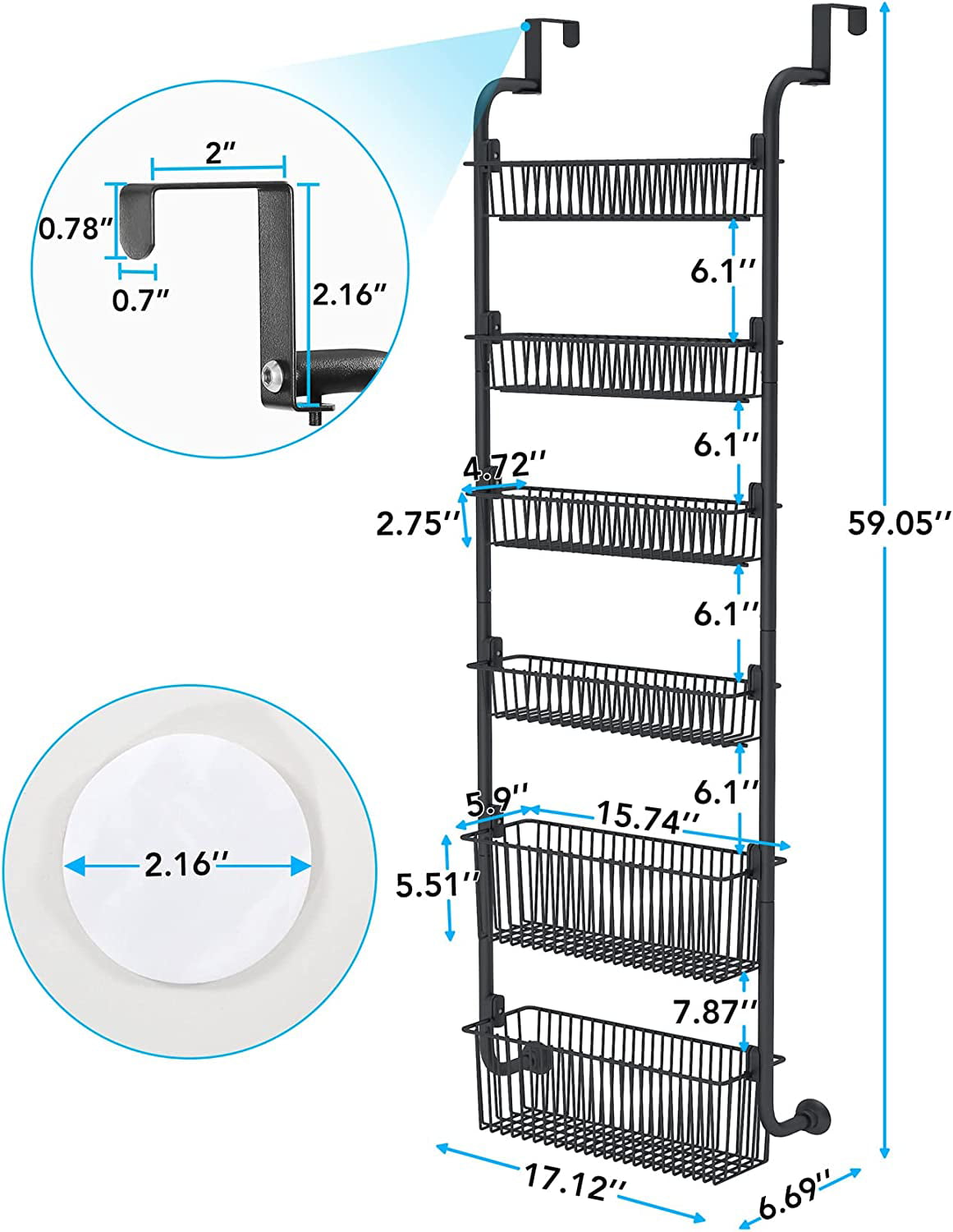 Mefirt Over The Door Pantry Organizer, Pantry Hanging Storage and  Organization, 6 Adjustable Baskets Heavy-Duty Metal Wall Mount Spice Rack  for