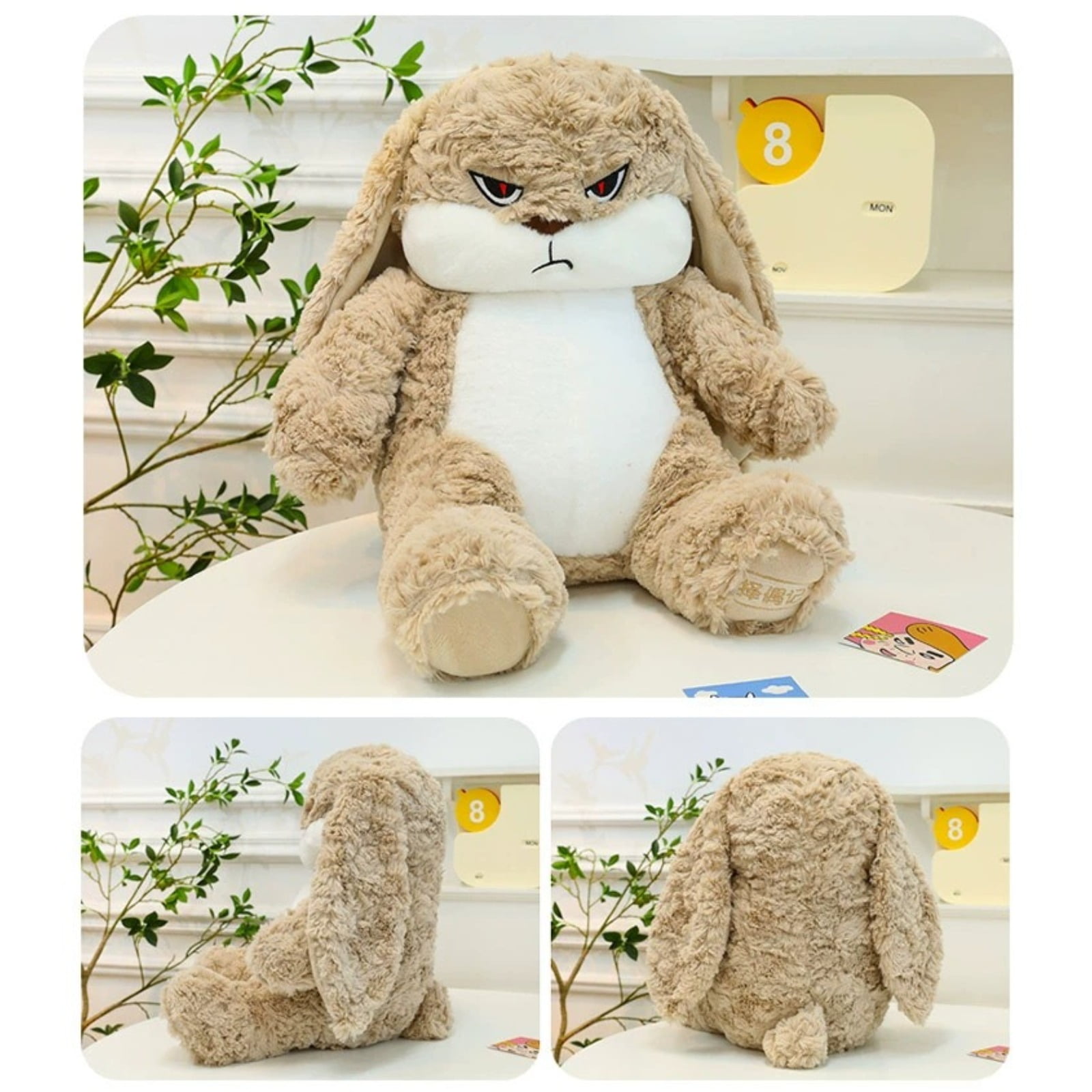 Angry Bunny Plush Toy, Soft Stuffed Rabbit Doll with Expressive Face Design, Cute Grumpy Bunny Plush Figure Decorative Gift for Bedroom, Sofa & Stress Relief
