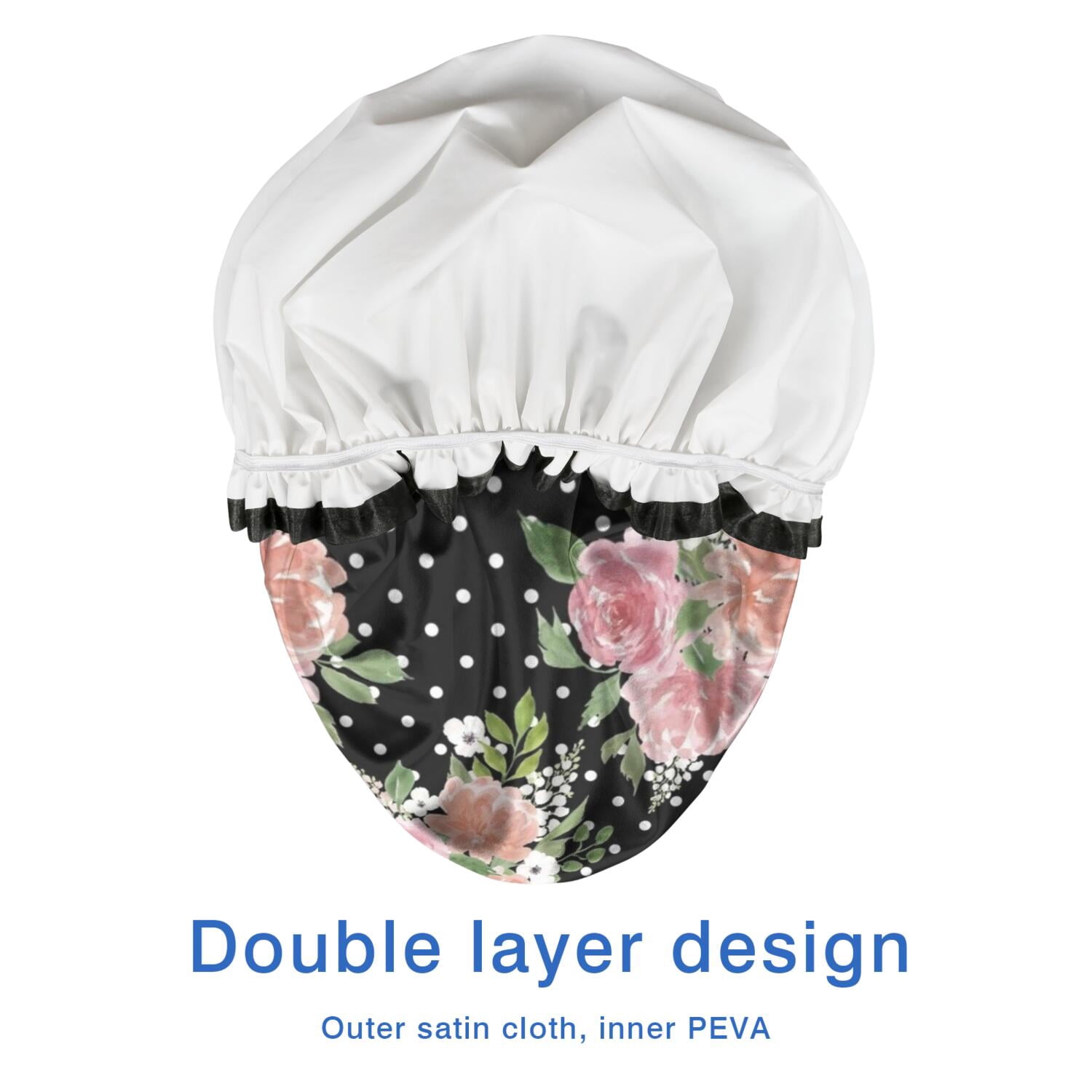Shower Caps,Pioneer Flower Floral Print Pattern Waterproof Shower Cap for Women 4 Pieces,Double Reusable Hair Cover for Shower PEVA Elastic Stretch Hem