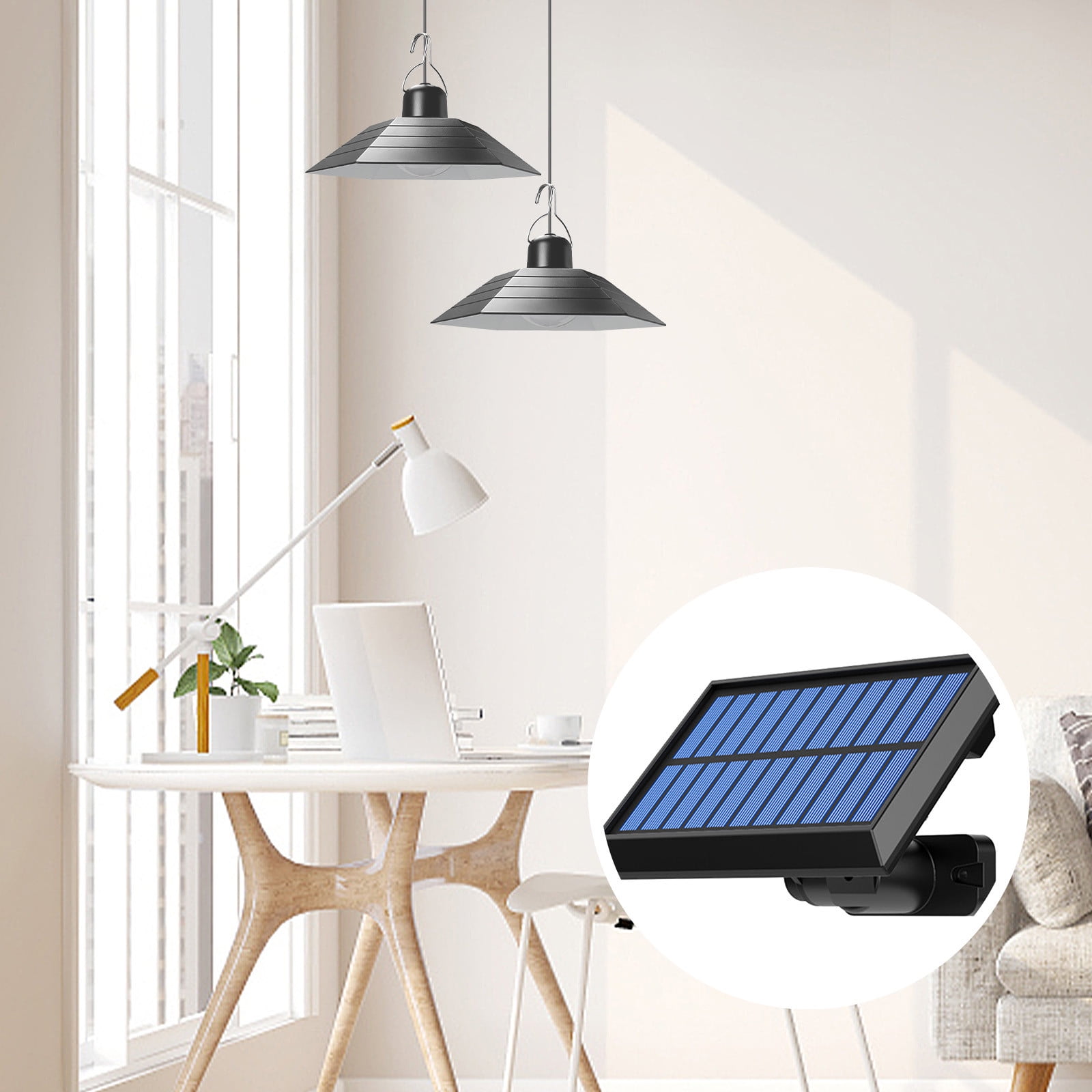 BVXEEP Solar Lights Outdoor, 2 Pack Solar Pendant Lamp with One Trailer and Two Head Lamps, Solar Courtyard Lamp, Split Wall Lamp, Indoor and Outdoor Lighting, Street Lamp
