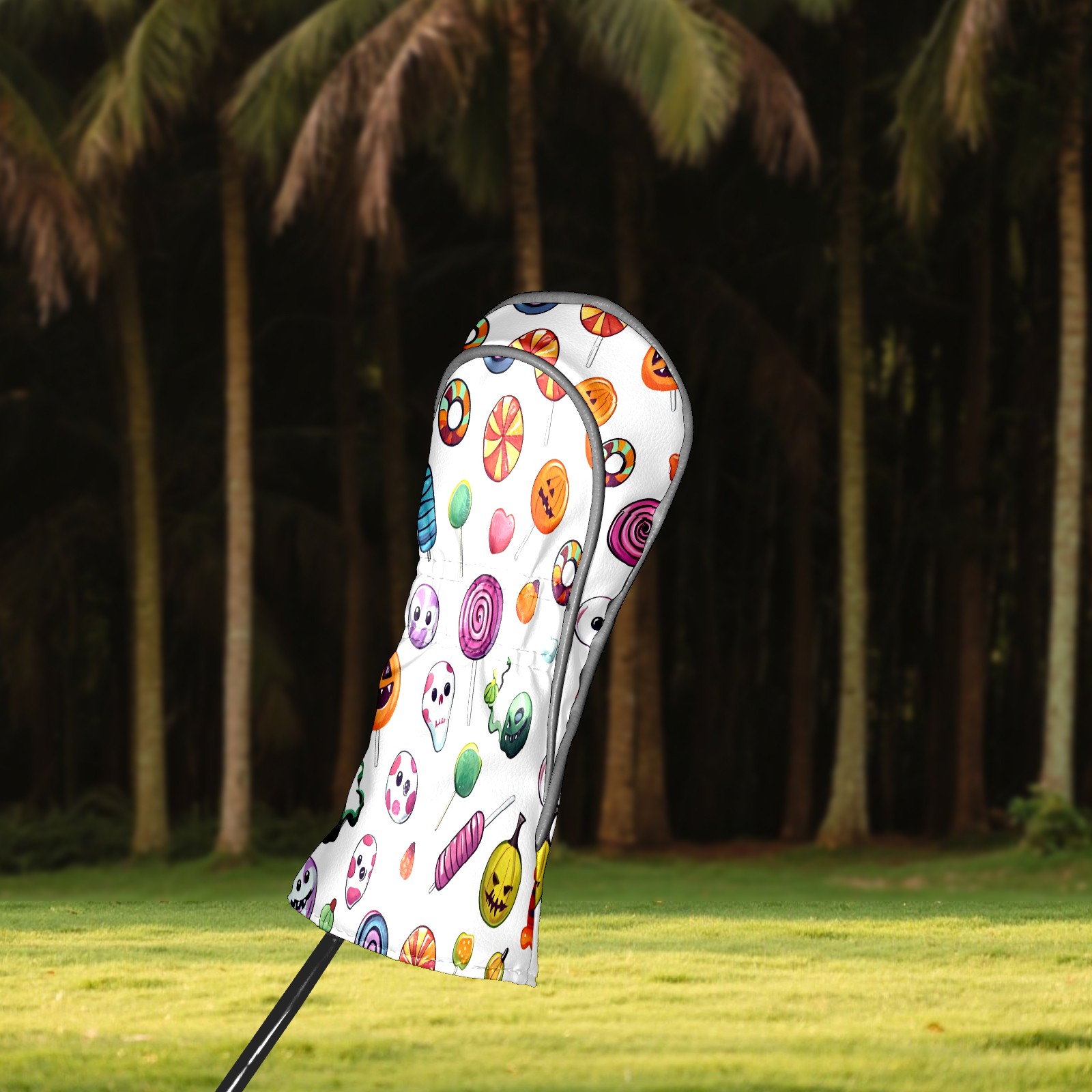 Golf Club Covers, Colorful HalloweenCandy Premium PU Leather Driver Hybrid Putter Head Covers with Velvet Lining, Waterproof Golf Gifts for Men Women