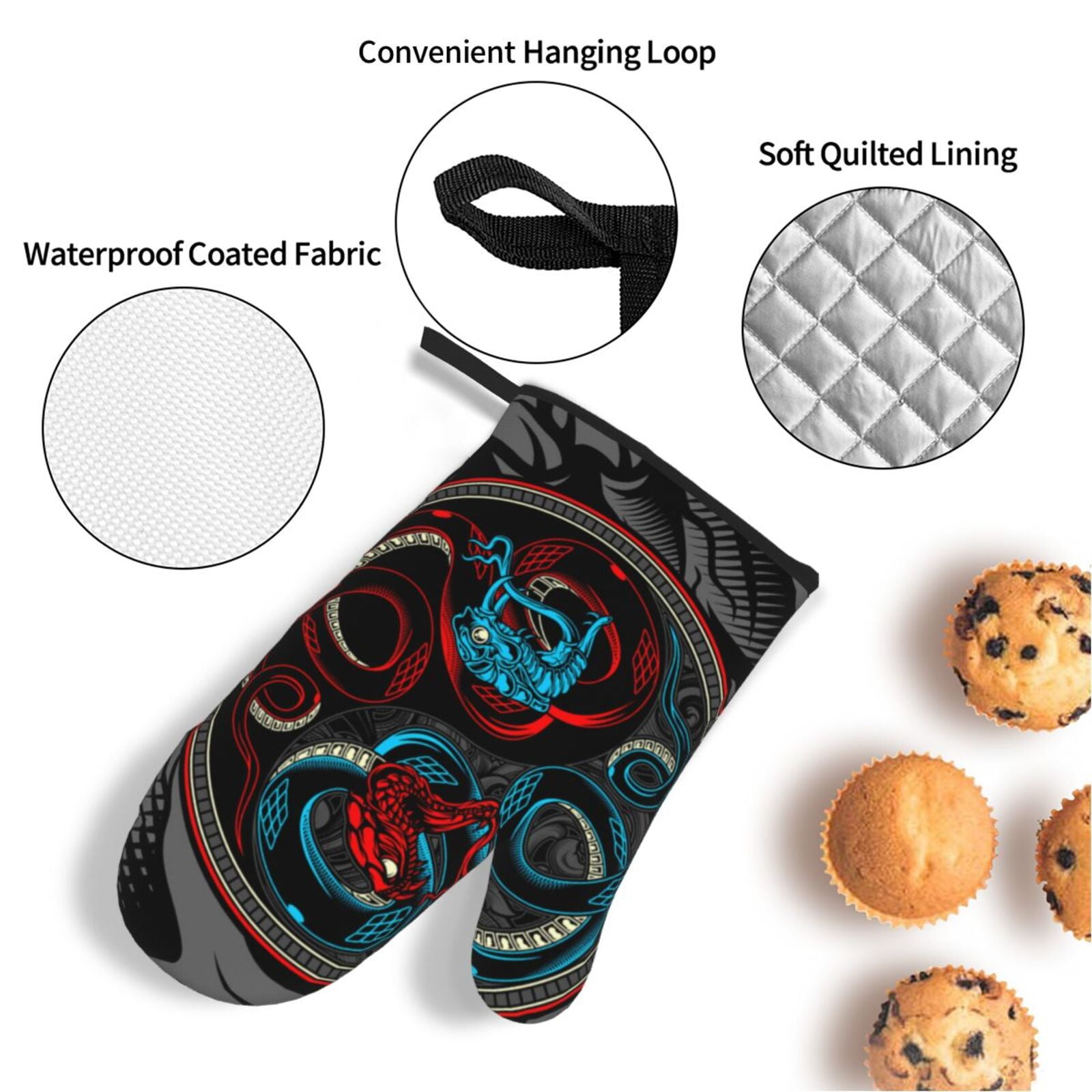 Satan Snake Ying Yang 4Pcs Oven Mitts and Pot Holders Sets Oven Kitchen Gloves Hot Pads for Cooking BBQ Baking Grilling