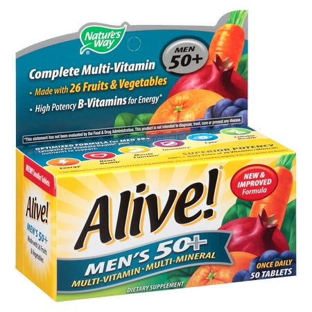 Quantum Cherry Vitamins - Natures Way Alive! Mens 50+ Vitamins Multivitamin Supplement Tablets 50 Count