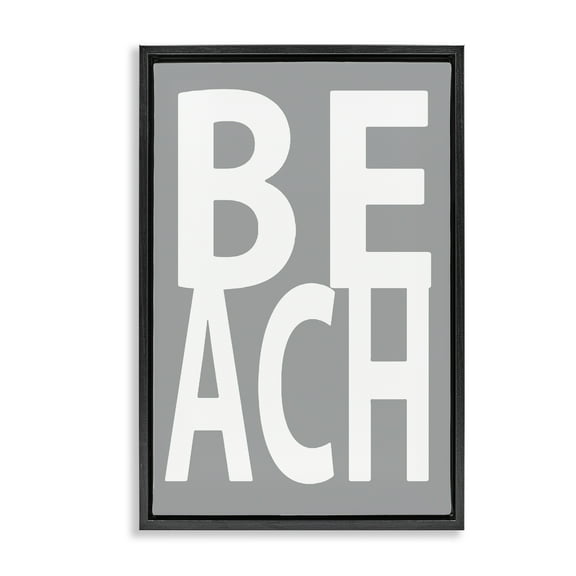 Stupell Industries Beach Word on Grey Typography Painting Black Floater Framed Art Print Wall Art, 17 x 25