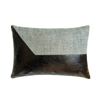 Decorative Black 12"x22" (30x55 cm) Lumbar Pillow Cover, Faux Leather & Jute Textured Jute Oblong Pillow, Patchwork Pattern Modern Style Halloween Decorations - Rhiannon Black