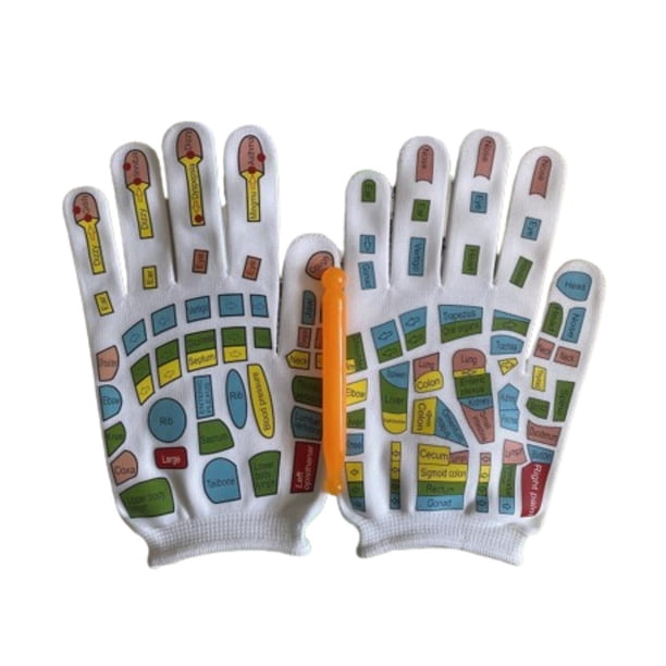 Guantes de reflexología informales con ilustración de puntos de acupuntura para personas mayores, familiares y amigos. 21 cm