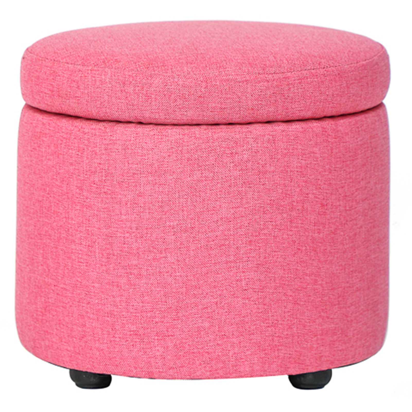 Round Storage Ottoman Linen Foot Rest Small Foot Stool, Pink