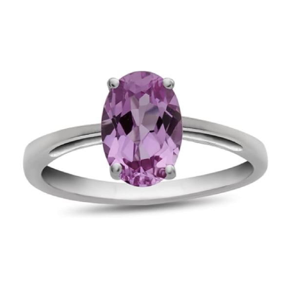Mooneye 4-Prong Set 925 Sterling Silver Oval Amethyst Solitaire Stacking Women Wedding Ring