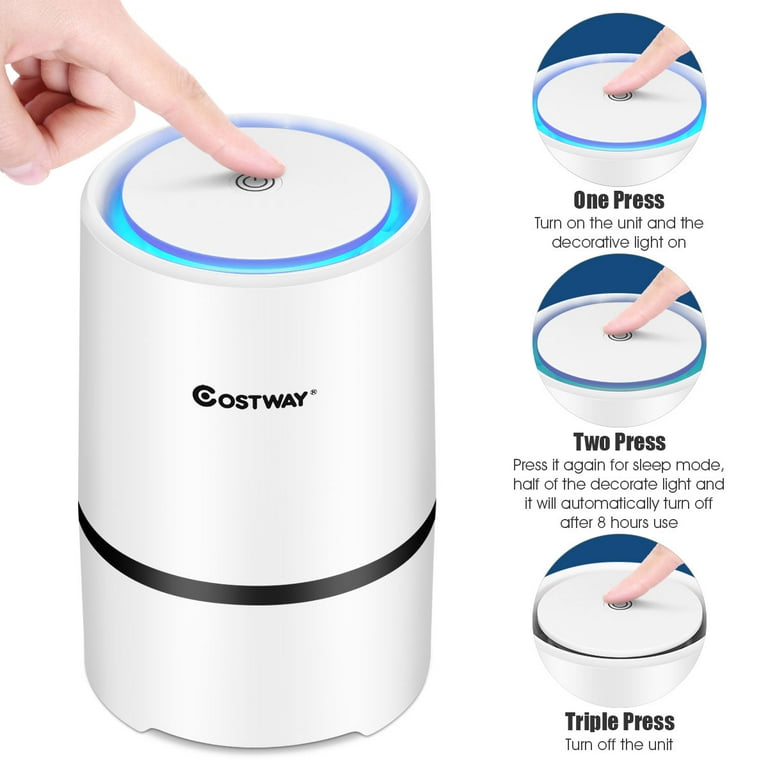 Costway Air Purifier Mini Ionic HEPA W 2pcs 3 in 1 Composite HEPA Filter Nightlight USB