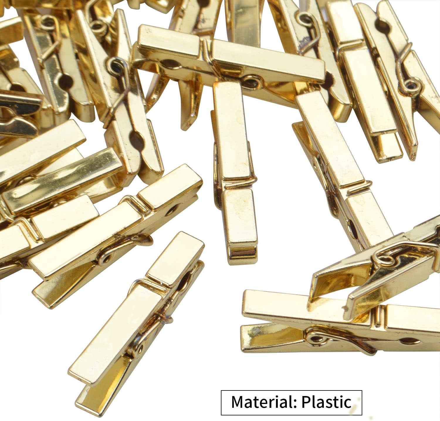 Mini Plastic Clips, 100 Pieces Utility Photo Clips Paper Pegs, Gold