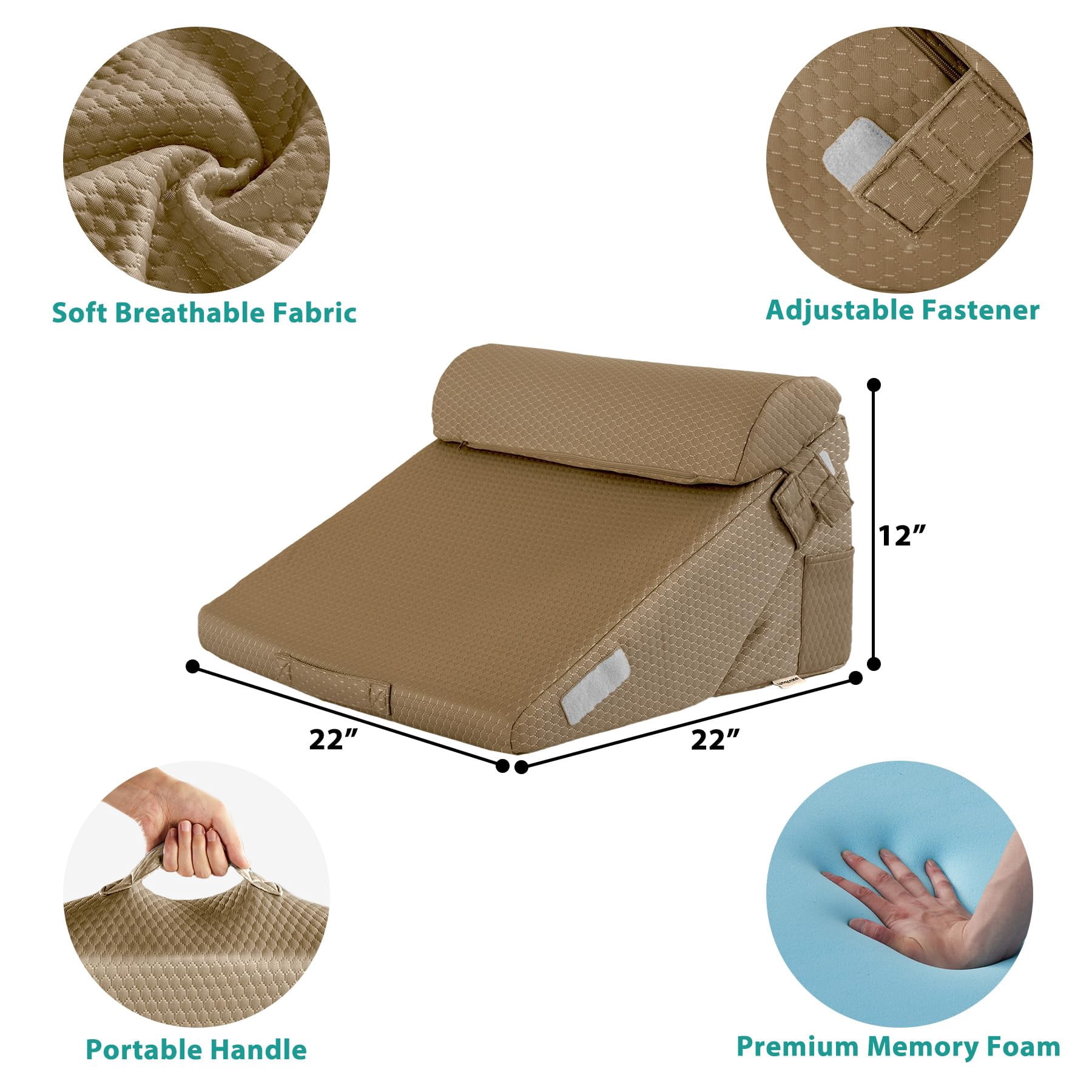 3pcs Bed Wedge Pillow Set  Foam For Leg And Support Adjustable 9&12 Inch Folding Triangle Sleeping Acid Reflux Brown