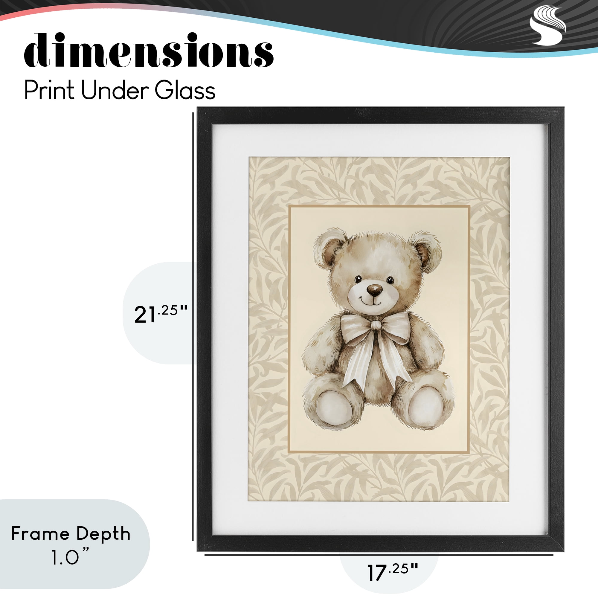 Stupell Industries Beige Teddy Bear and Border Black Framed Print Under Glass, design by LSR Design Studio