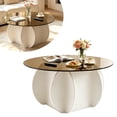 thumbnail image 2 of 27.5 Inches/31.5 Inches Round Coffee Table, Tempered Glass Top Mid Century Modern Coffee Table, Center Table with Wood Base for Living Room, Office, 2 of 11