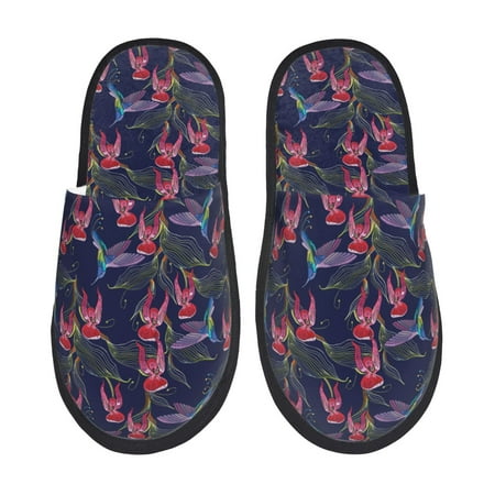 Balery Flowers And Humming Bird Slient Indoor Furry Fleece Comfort House Shoes Soft Non-Slip Home Shoes Cotton slippers House Slippers-- Medium