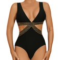 thumbnail image 1 of Gibobby Bañador de una pieza Traje de baño de 1 pieza con cuello redondo y corte en la parte delantera para mujer(Negro,XL), 1 of 4