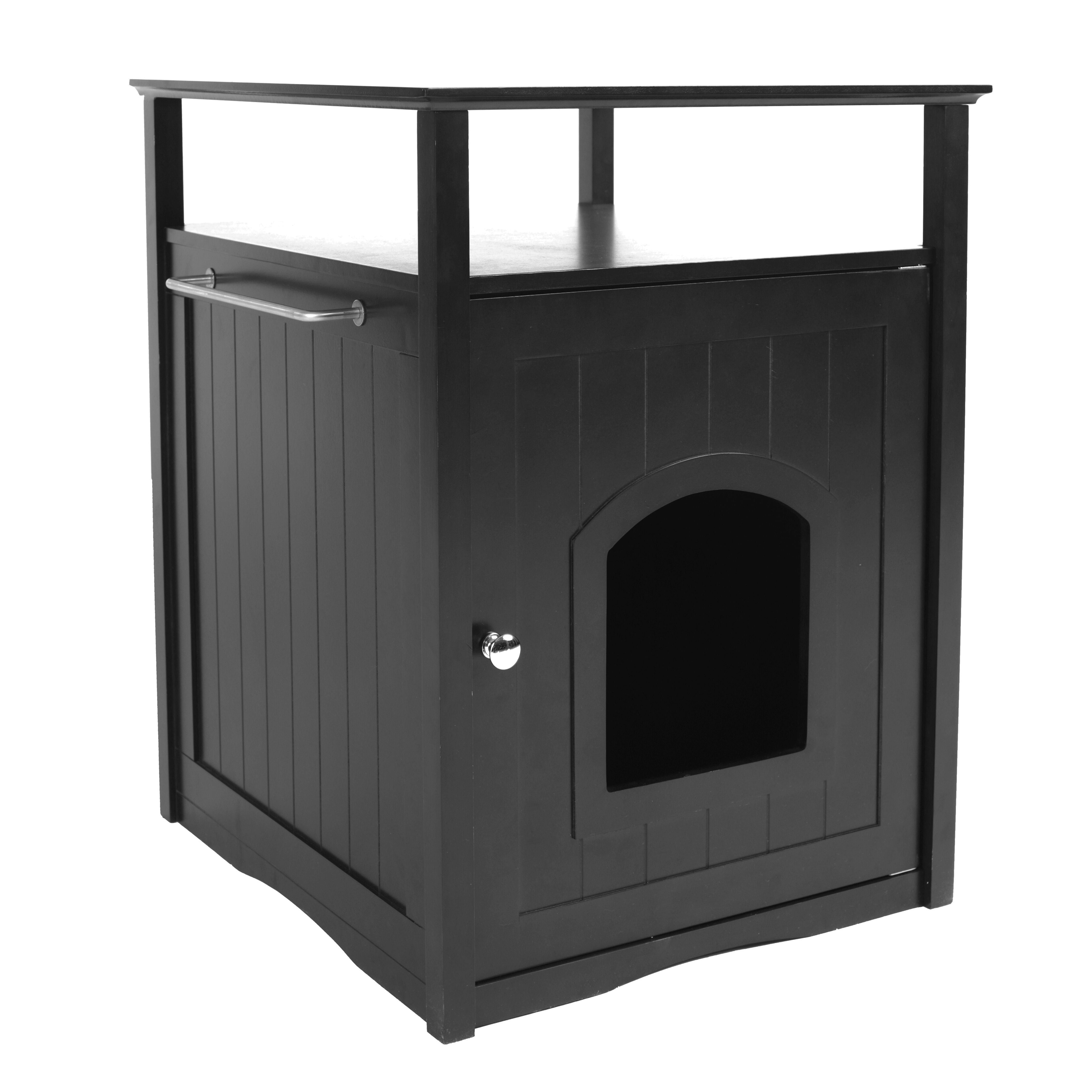 Cat Washroom Litter Box Cover / Night Stand Pet House, Black Walmart