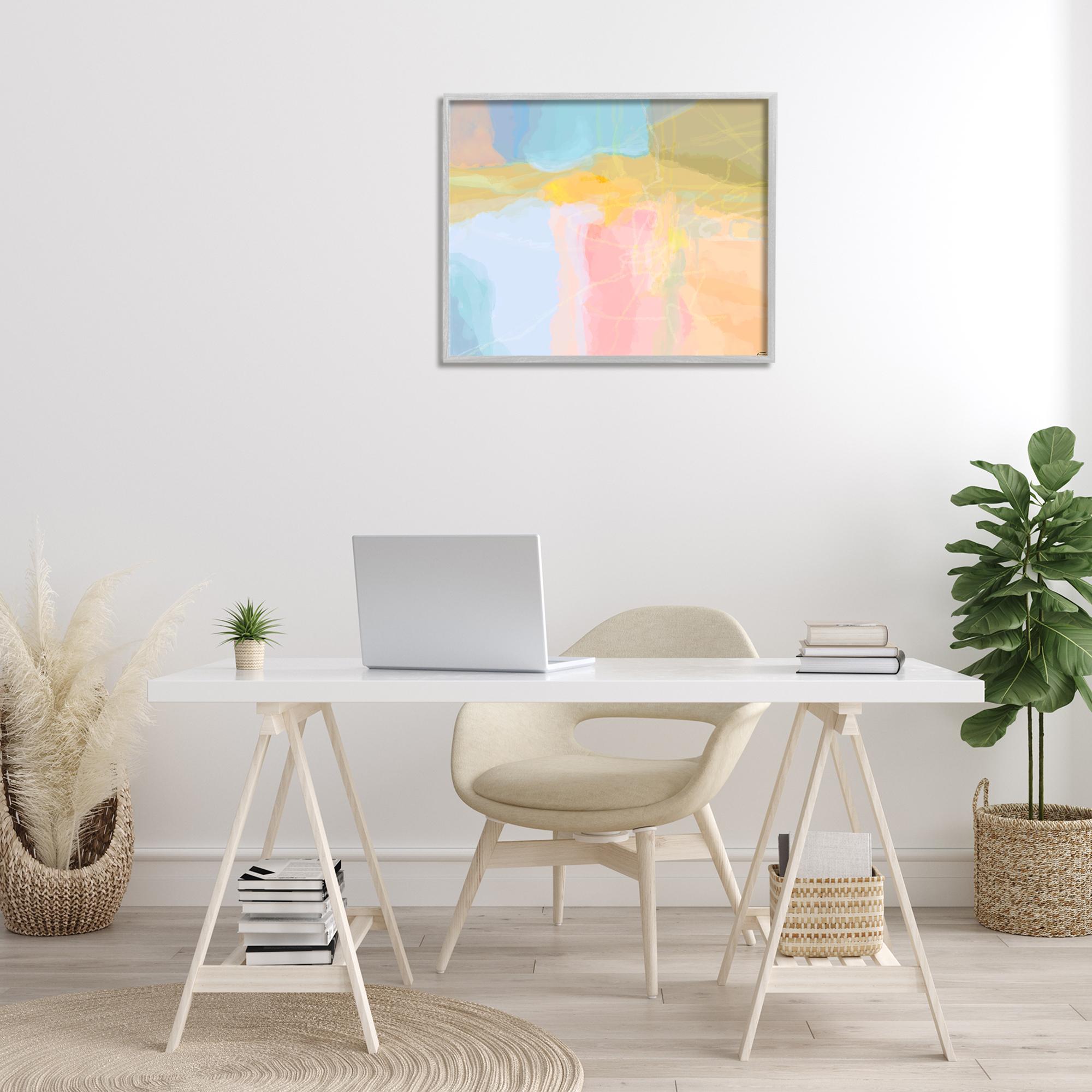 Stupell Industries Pastel Collaged Pattern Abstract Painting Gray Framed Art Print Wall Art, 30 x 24