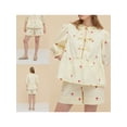 thumbnail image 6 of nvzhuang Women Pajama Set, Bow Short Sleeve Tie-up T-shirt with Shorts Sleepwear Loungewear, 6 of 9